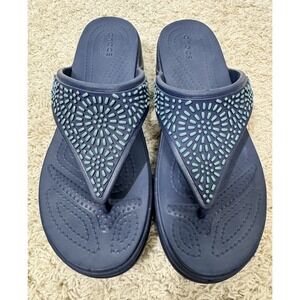CROCS Womens Monterey Diamante Wedge Slip On Embellished Thong Sandal Size 10‎